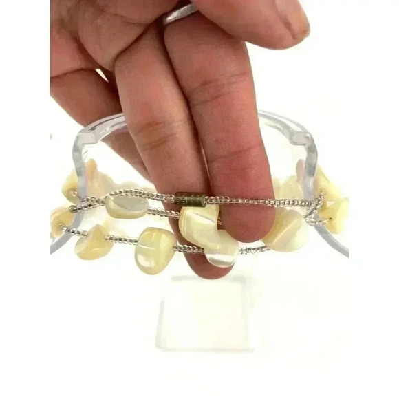 VTG Mother of Pearl Chunky Nugget Shell Beige Natural Seed Bead Necklace 44" - Picture 5 of 15